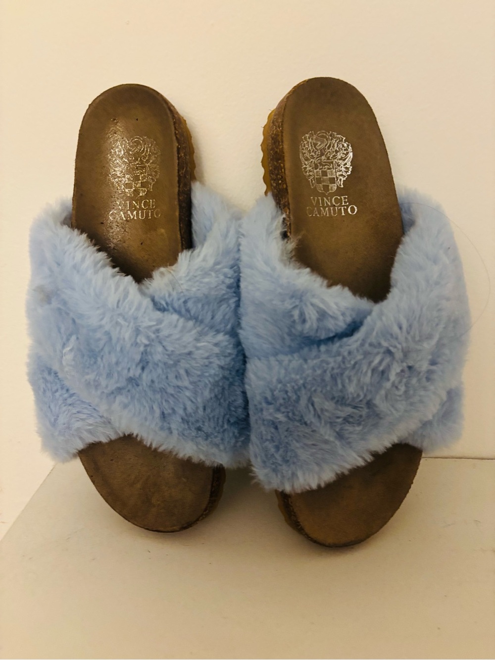 Vince Camuto Light Blue Faux Fur Slide Clog Slippers